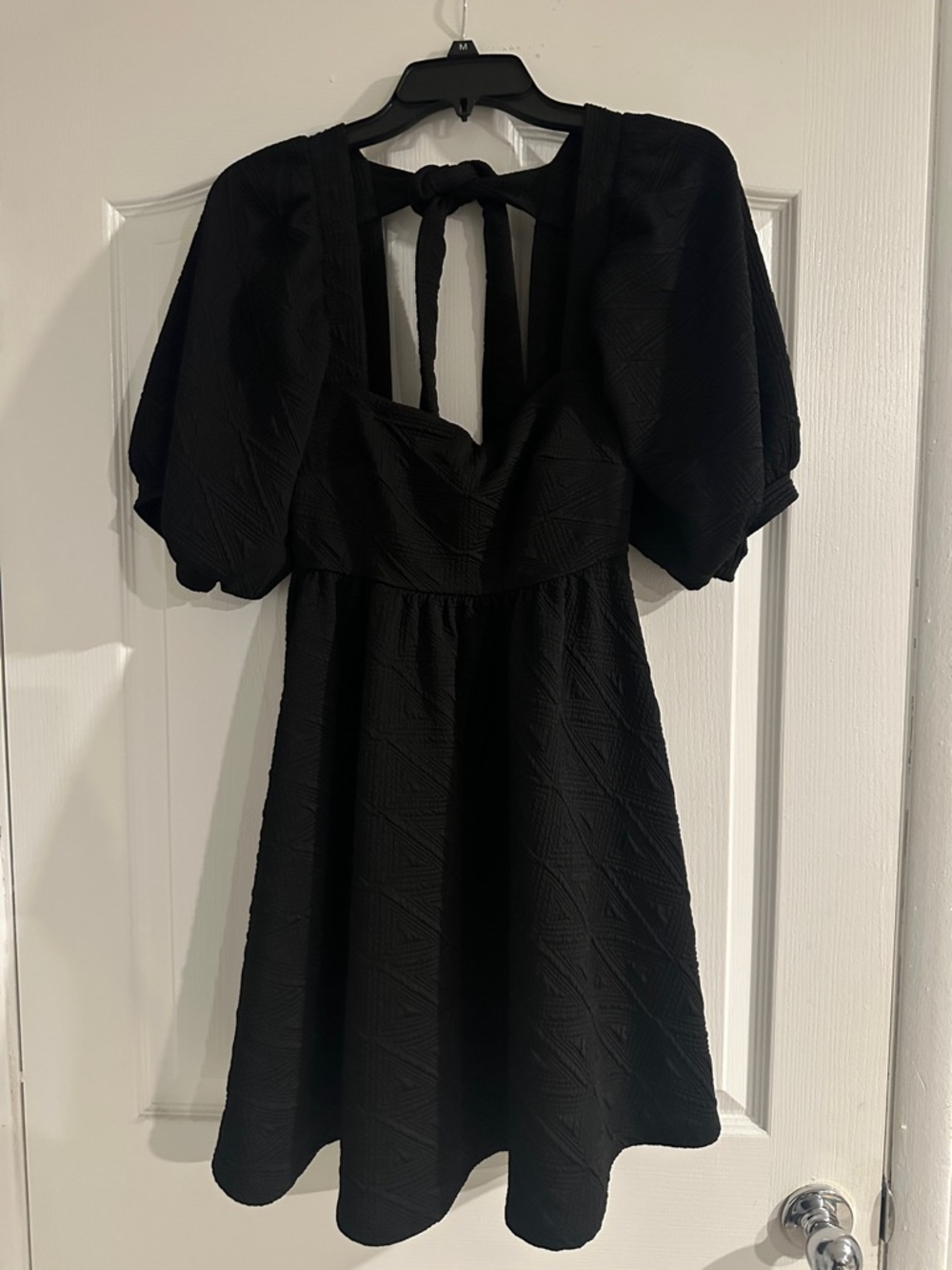 Free People Black Puff-Sleeve Open-Back Mini Dress
